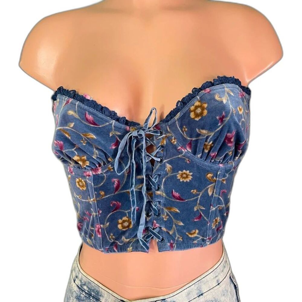 Vintage VS Gold Label Country Blue Knit Corset Bra Top Size 36C Coquette